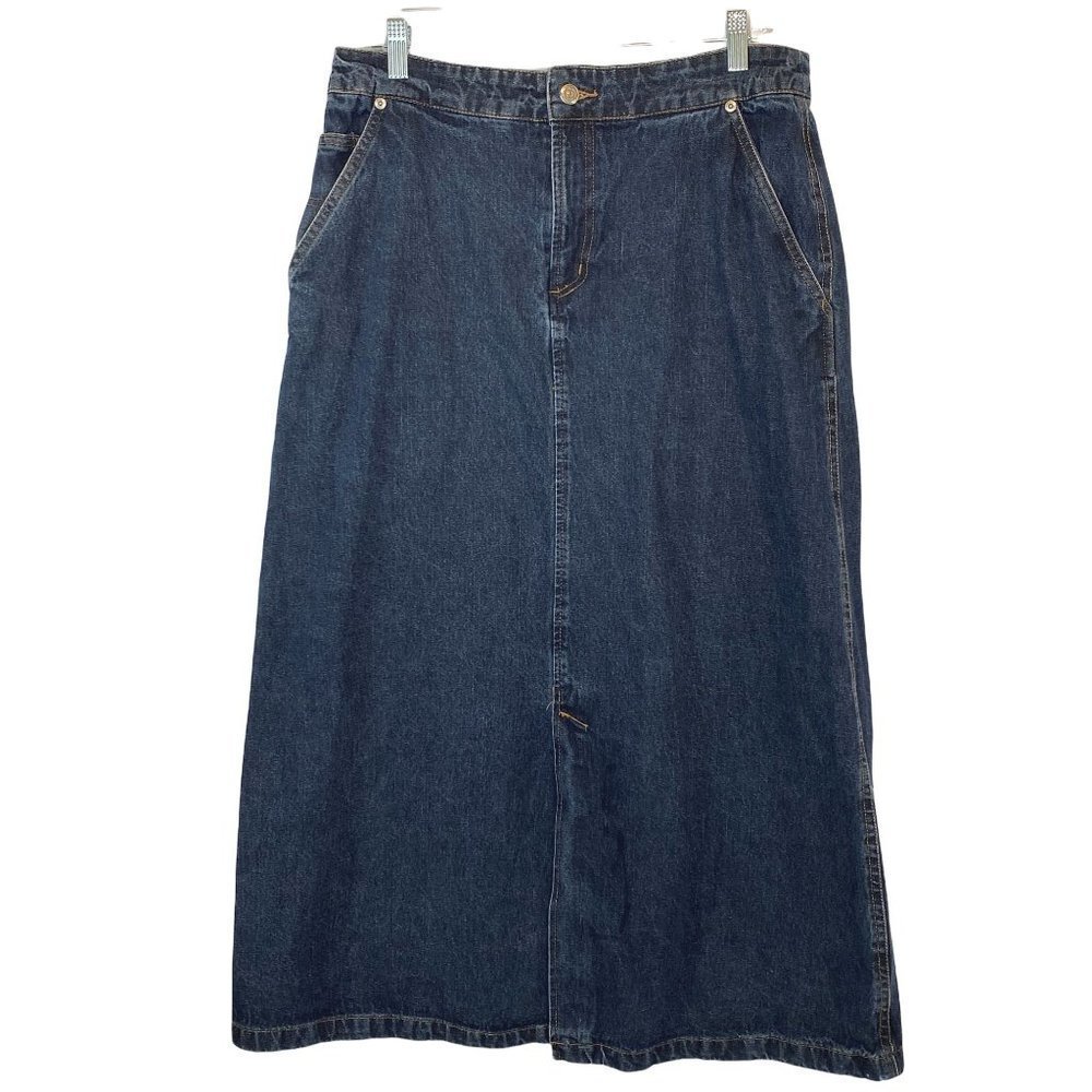 Vintage 80's Forenza Jean Skirt Size 12 Blue Denim Midi Womens Pockets Cotton